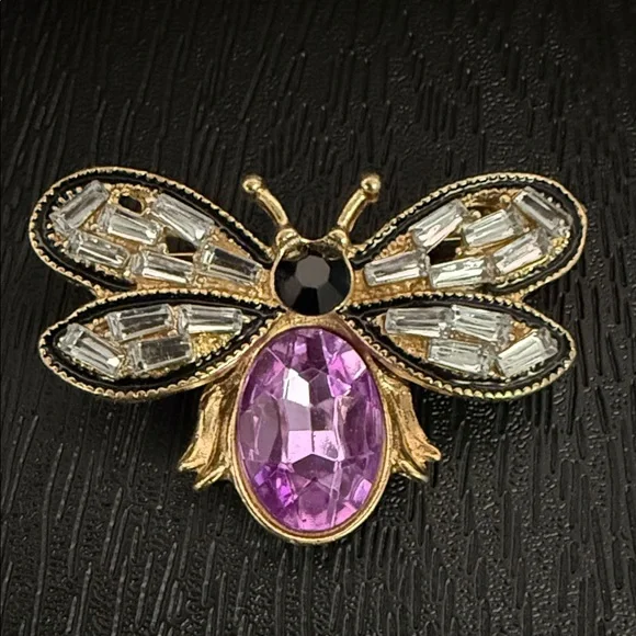Gold and Purple Bee Brooch - Picture 2 of 4